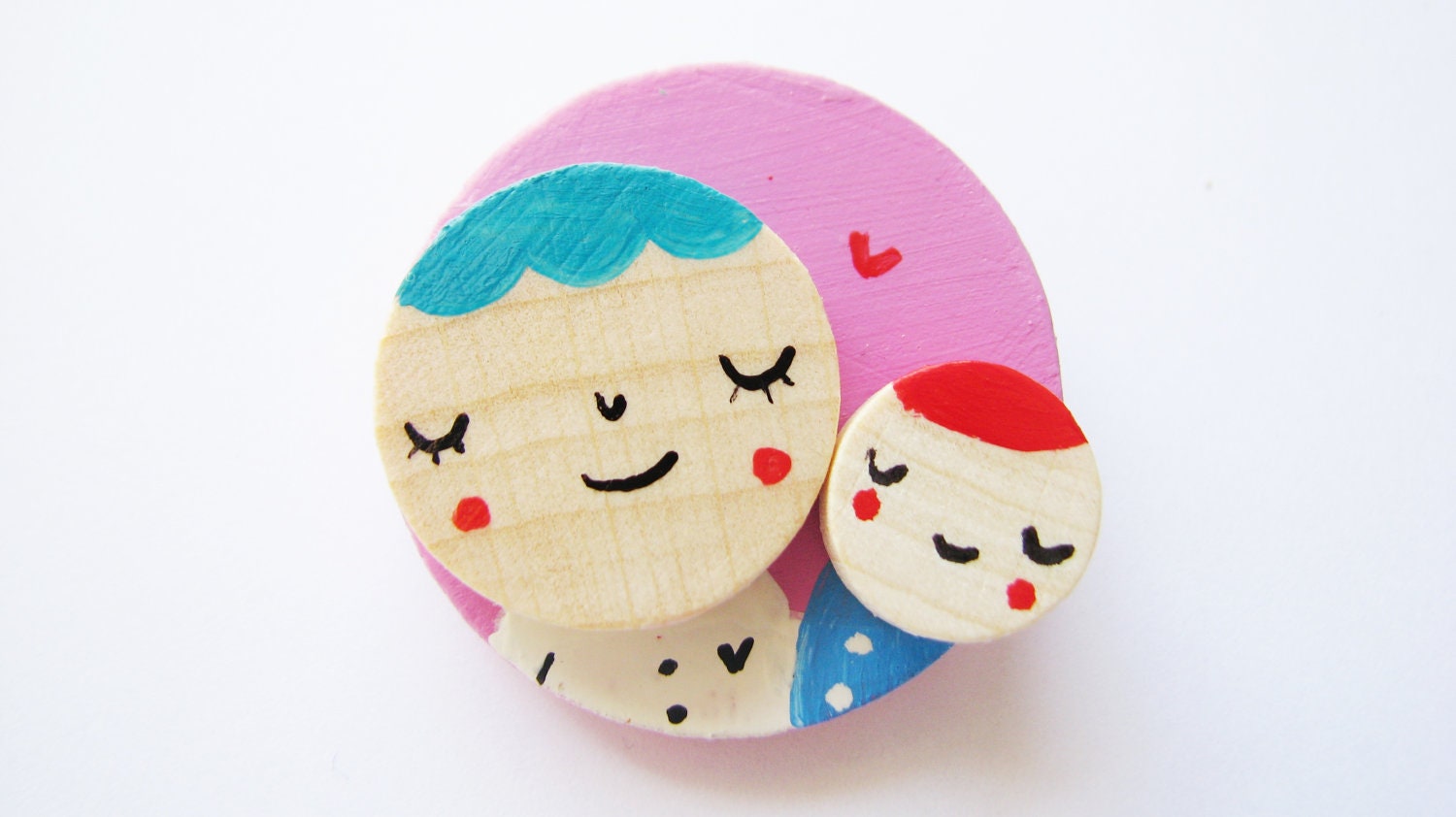 Maternity wooden brooch, hand painted brooch mother and child