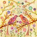 Love Birds Collage Folk Art Print, Large 20 x 20 Poster Print, Mixed Media Flowers and Birds Collage Painting