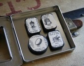 Random Magnet Set of 4 - Vintage Picture Dictionary Images - crown, thimble, tabor, hurdle - Wooden