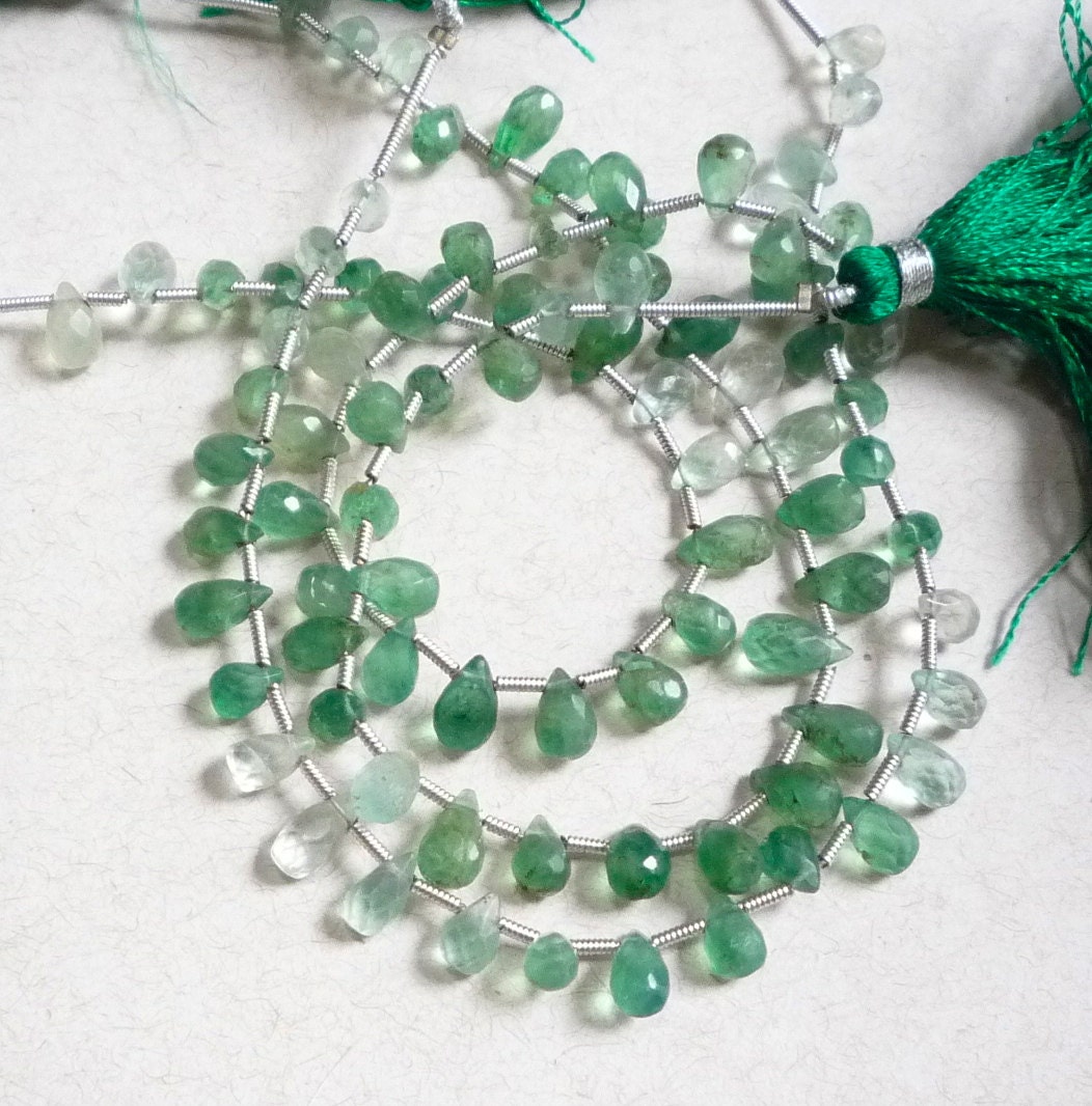 Hard To Find Emerald Green Fluorite Briolette Beads
