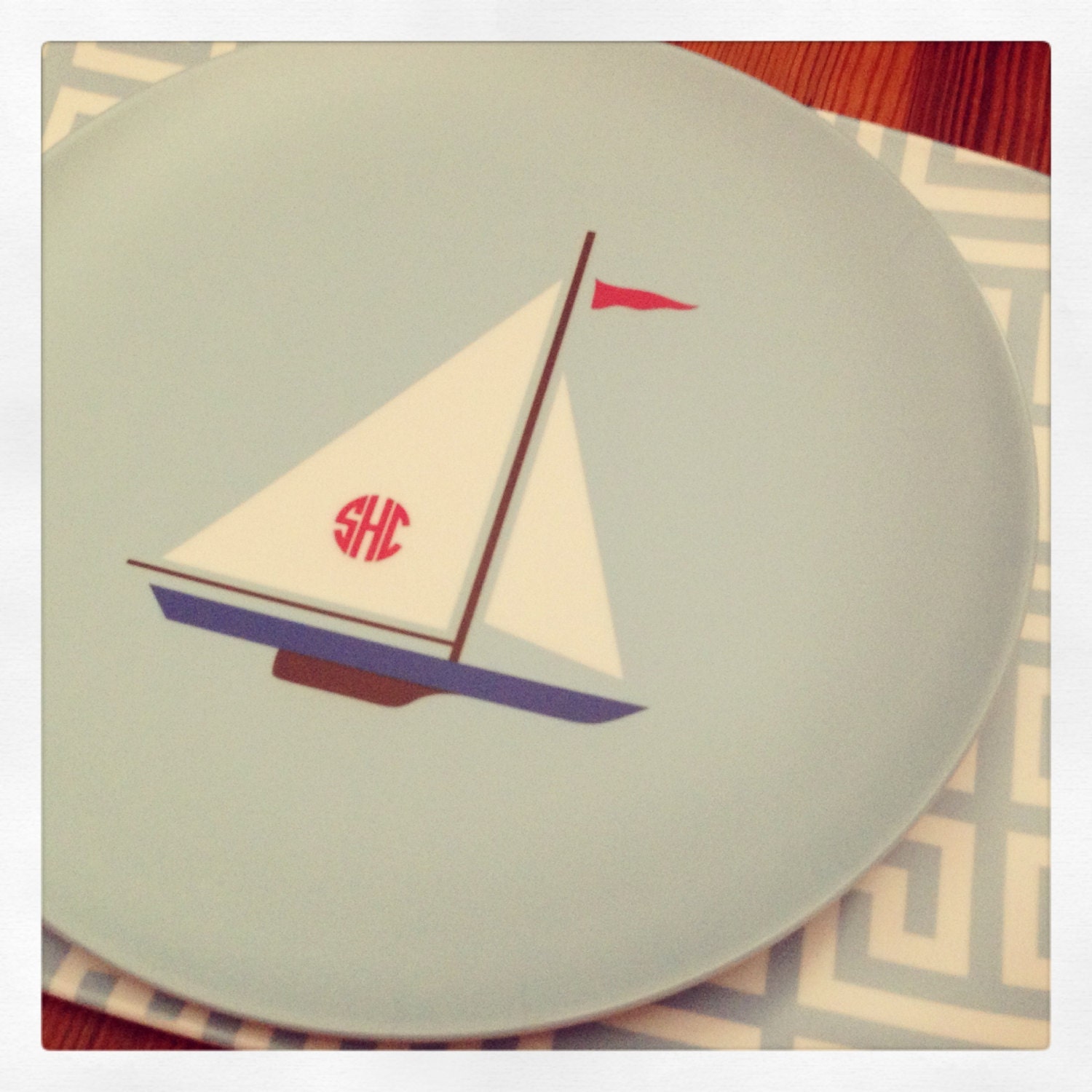 Personalized Melamine Sailboat with mono Plate