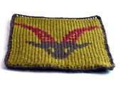 On Sale Marked Down 20% Knit and Crochet Coaster Personalized Capricorn Zodiac Mug Rug Olive Green Rust Brown