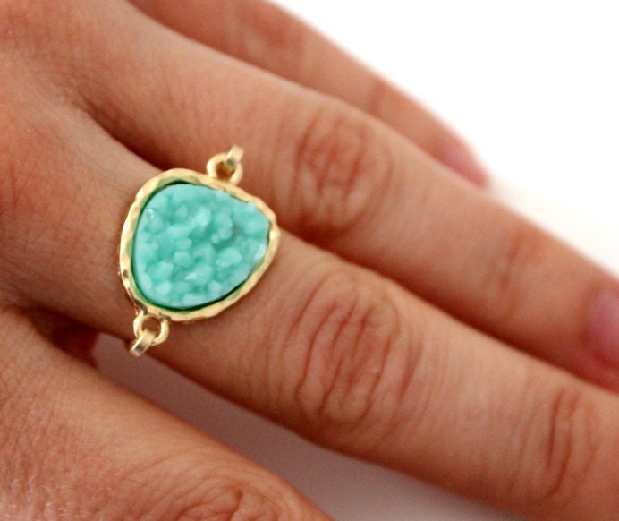 Druzy light mint  ring 14kt gold filled - custom size