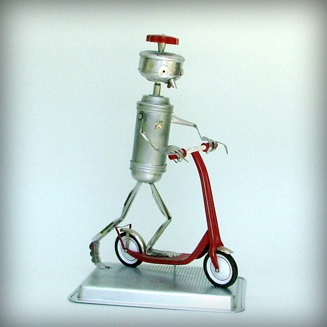 Wanna Race - robot sculpture - recycled art - ooak