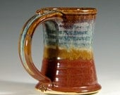 Ceramic coffee mug, beer tankard,  stein cup, glazed in brick red and cream, handmade by hughes pottery