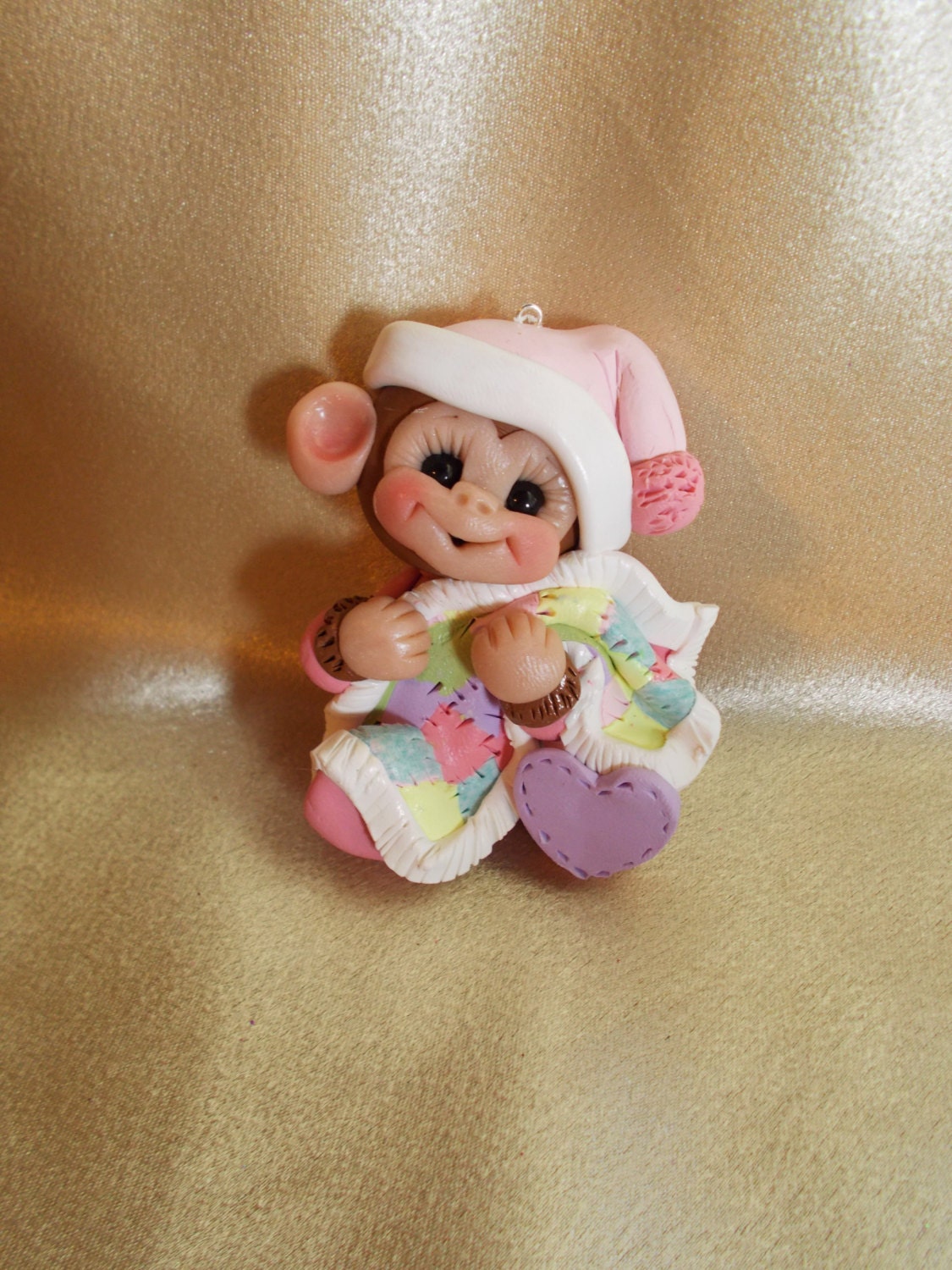monkey Christmas ornament  childrens cake topper baby shower gift polymer clay