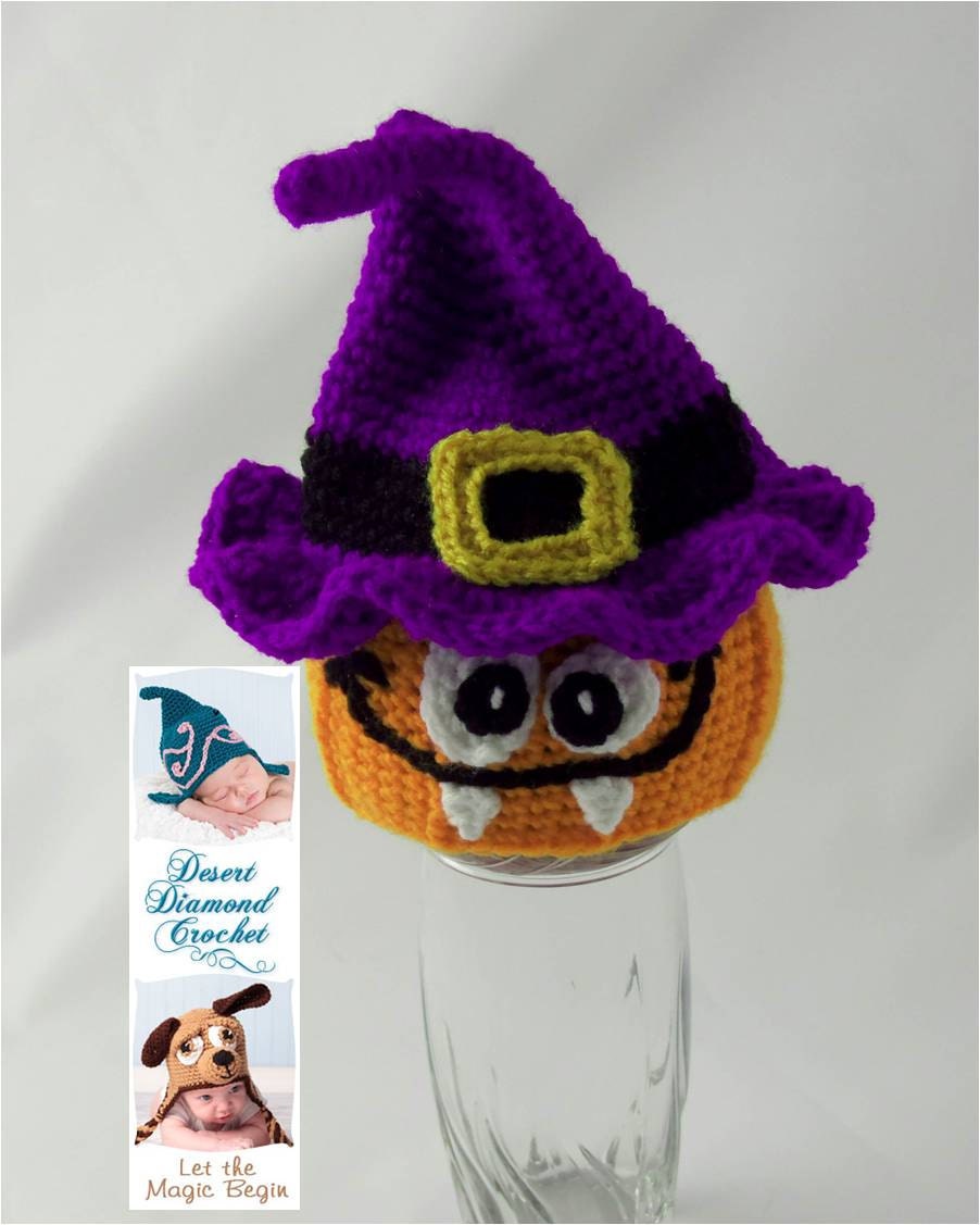 Crochet Pattern 068 - Halloween Pumpkin Witch Warlock Beanie Hat - All Sizes