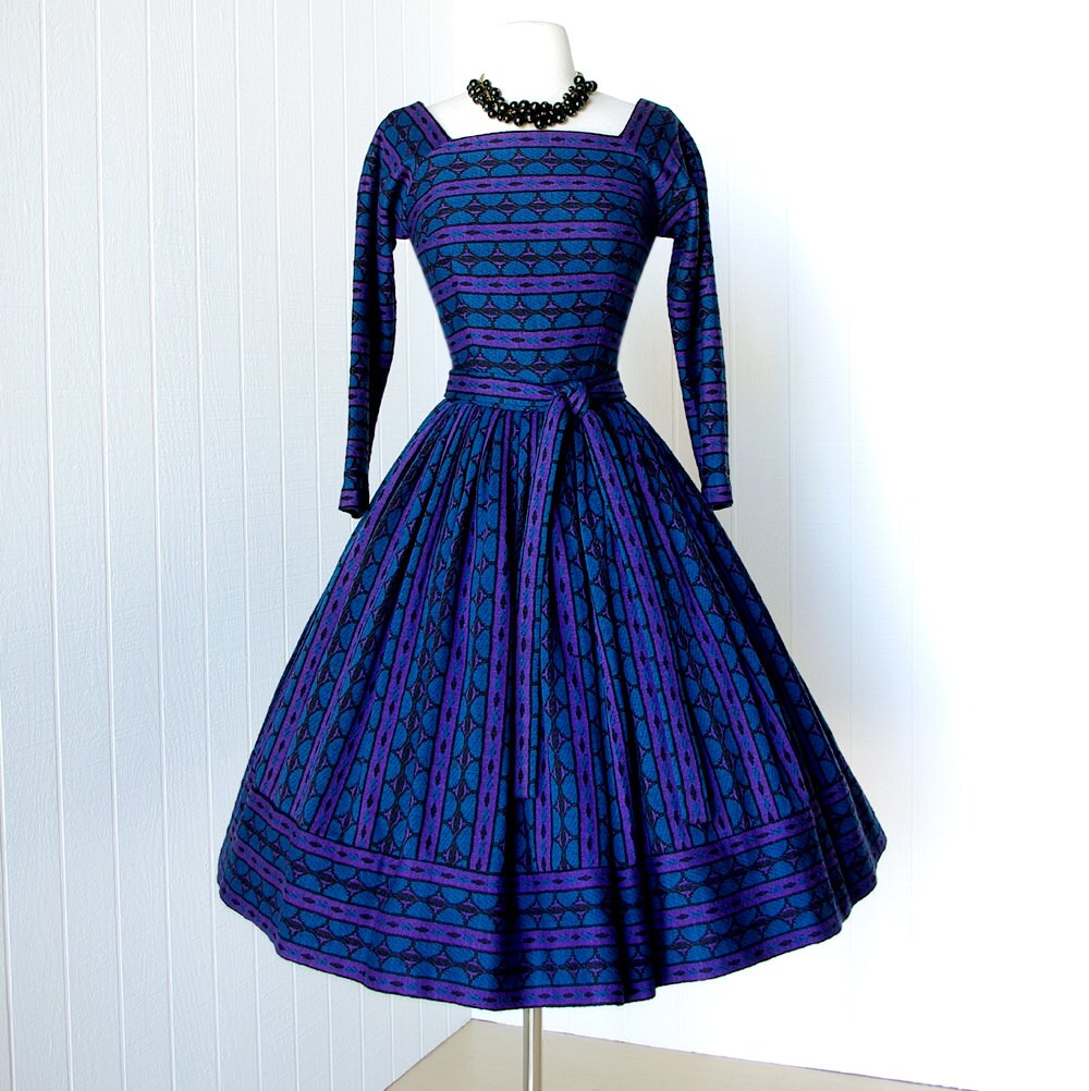 vintage 1950's dress ...fabulous dior inspired SUZY PERETTE new york knit full skirt sweater girl pin-up party dress