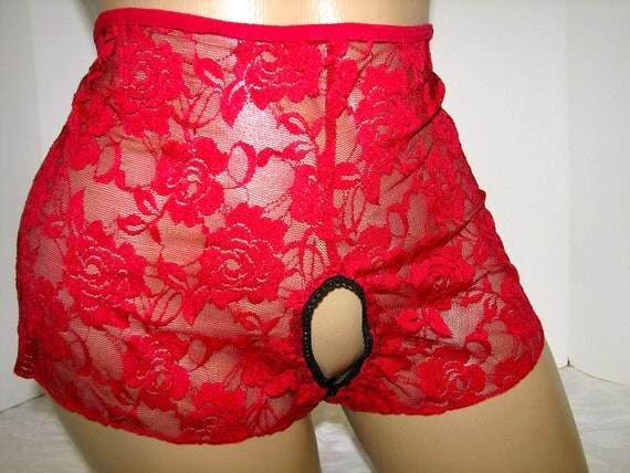 Not for the Shy Sexy Crotchless Lace Boy Shorts Panties Chantilace Lace Camie Size 4XLarge