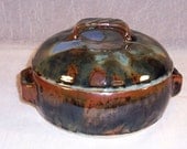 Ceramic Covered Casserole Dish Stoneware Baking Dish with Lid Blue Green Brown  Wheel Thrown Ceramics Pottery