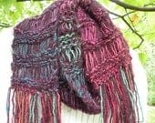 Knit scarf: long multicolor women's fuzzy fashion, purple pink green blue teal brown, warm winter wool chunky muffler i809