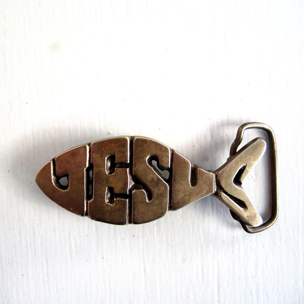 Jesus Fish Buckle / Vintage Belt Buckle / by SmallEarthVintage