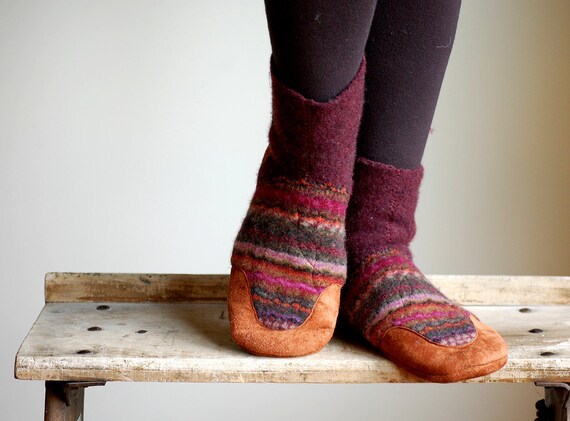 mukluks wool slipper socks with leather sole