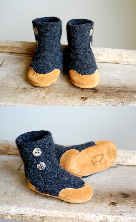 Baby Shoes, Wool Toddler Slippers, size 0-12, 12-24 months, Tire Swings