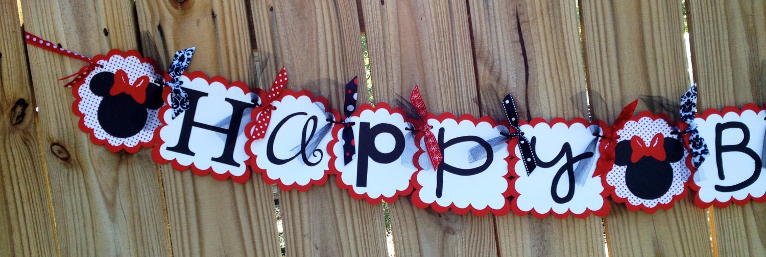 Happy Birthday Banner- Minnie Mouse in Classic Red