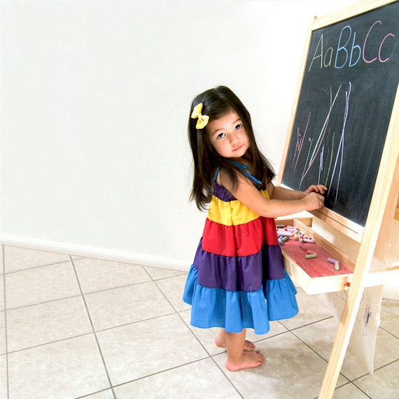Babydoll Sundress, Color Block Dress, Shirred Sundress, Maxi Skirt, Size 1T to 8, Hawaiian Punch, Summer Dress Back to School