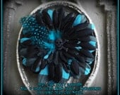 Dead Girl Decay Skull and Crossbones Teal Turquoise Black Plaid Feather Flower Hair Barrette