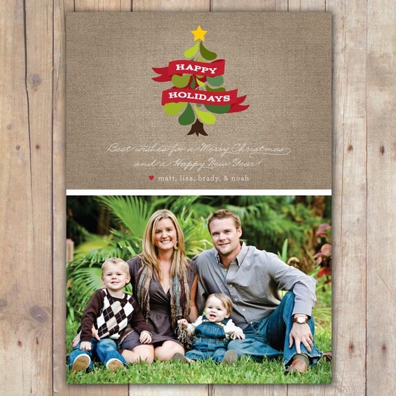 Ribbon Wrapped Christmas Tree - DIGITAL Custom Christmas Holiday Photo Card Il_570xn