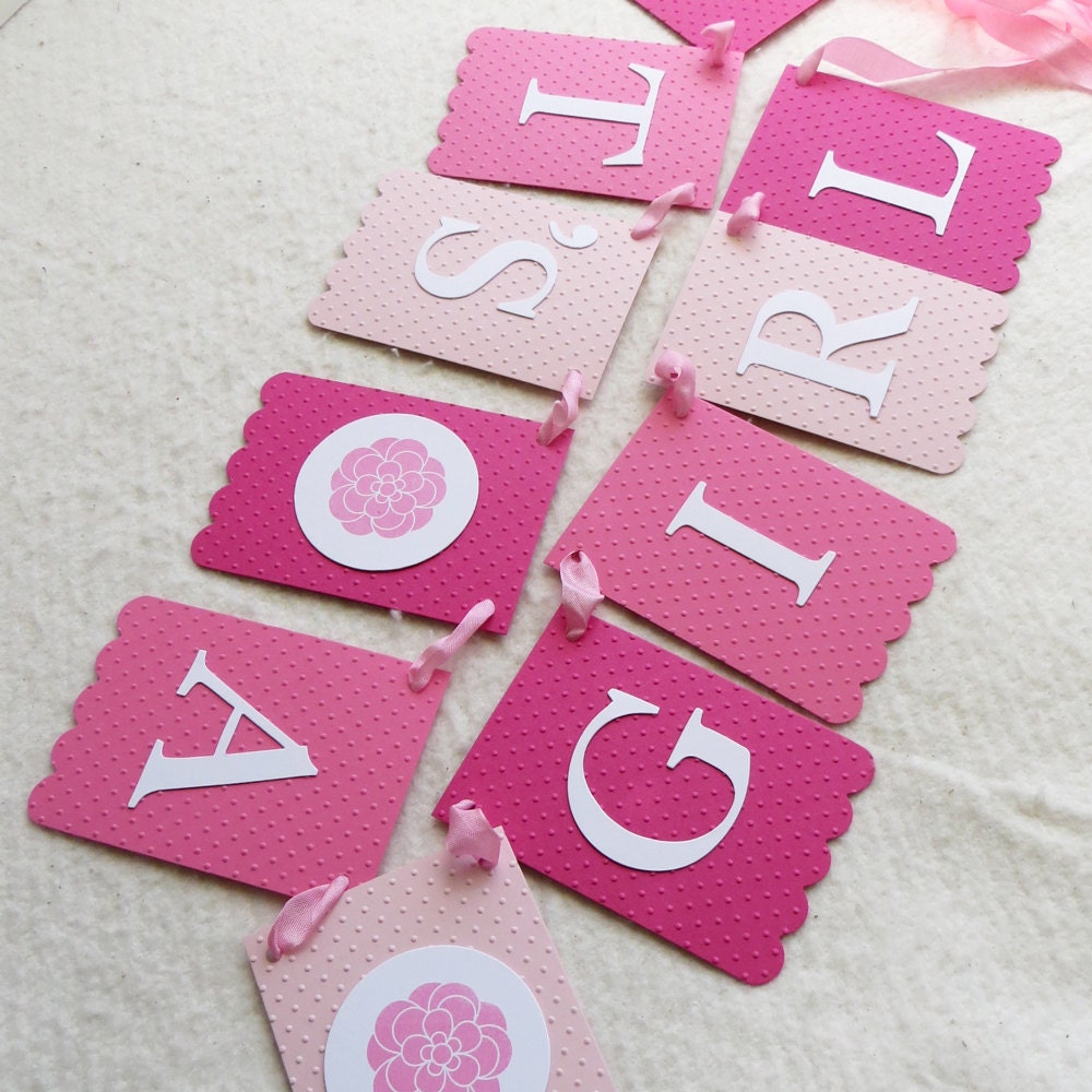 It's a Girl Banner - Embossed Sm Dots - READY TO SHIP - Baby Shower Decor Baby Girl Garland Il_570xn