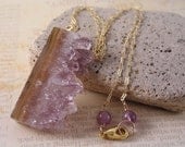 Purple Amethyst Pendant Necklace, Amethyst Stalectite Slice Pendant, Amethyst Necklace, Gemstone Gold Chain Necklace, Gift