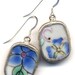 Antique Pottery Earrings in Blue and White on Sterling Silver earrwire SALE