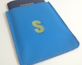 Custom Leather Passport Holder Case with Initials Monogrammed on It in Leather Applique - choose your colors and letter, made to order