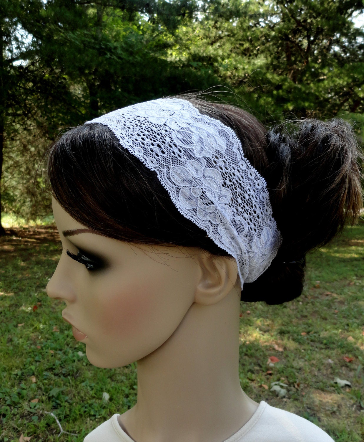 White Stretchy Lace Headband - Wedding Head bands- Wide Hair Wrap Women's or Girl's Bridesmaid Hair Accessory 12 Colors