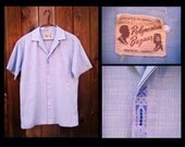 Mens Tiki Shirt - Hawaiian Design Tiki Mens Powder Blue Atomic Bar Shirt - Medium