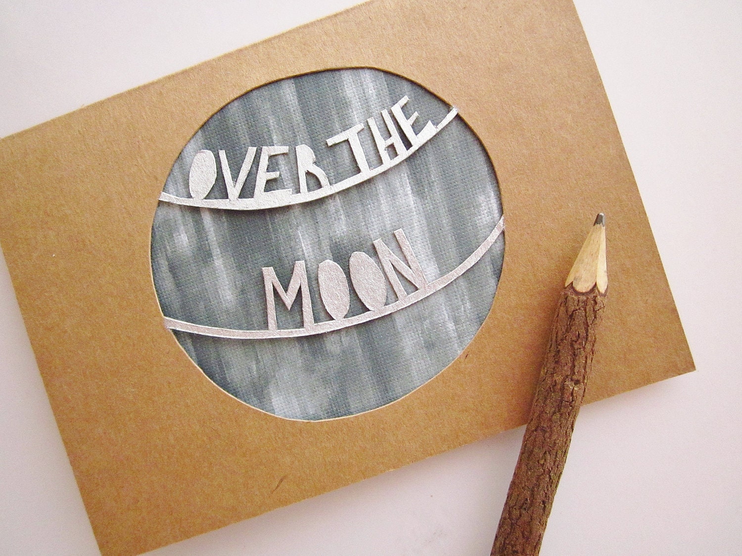 Over The Moon - Paper Cut Water Color Card