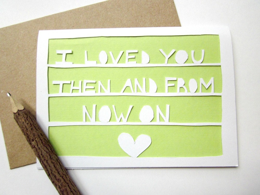 I Loved You Then and From Now On - Paper Cut Greeting Card - Mint Green