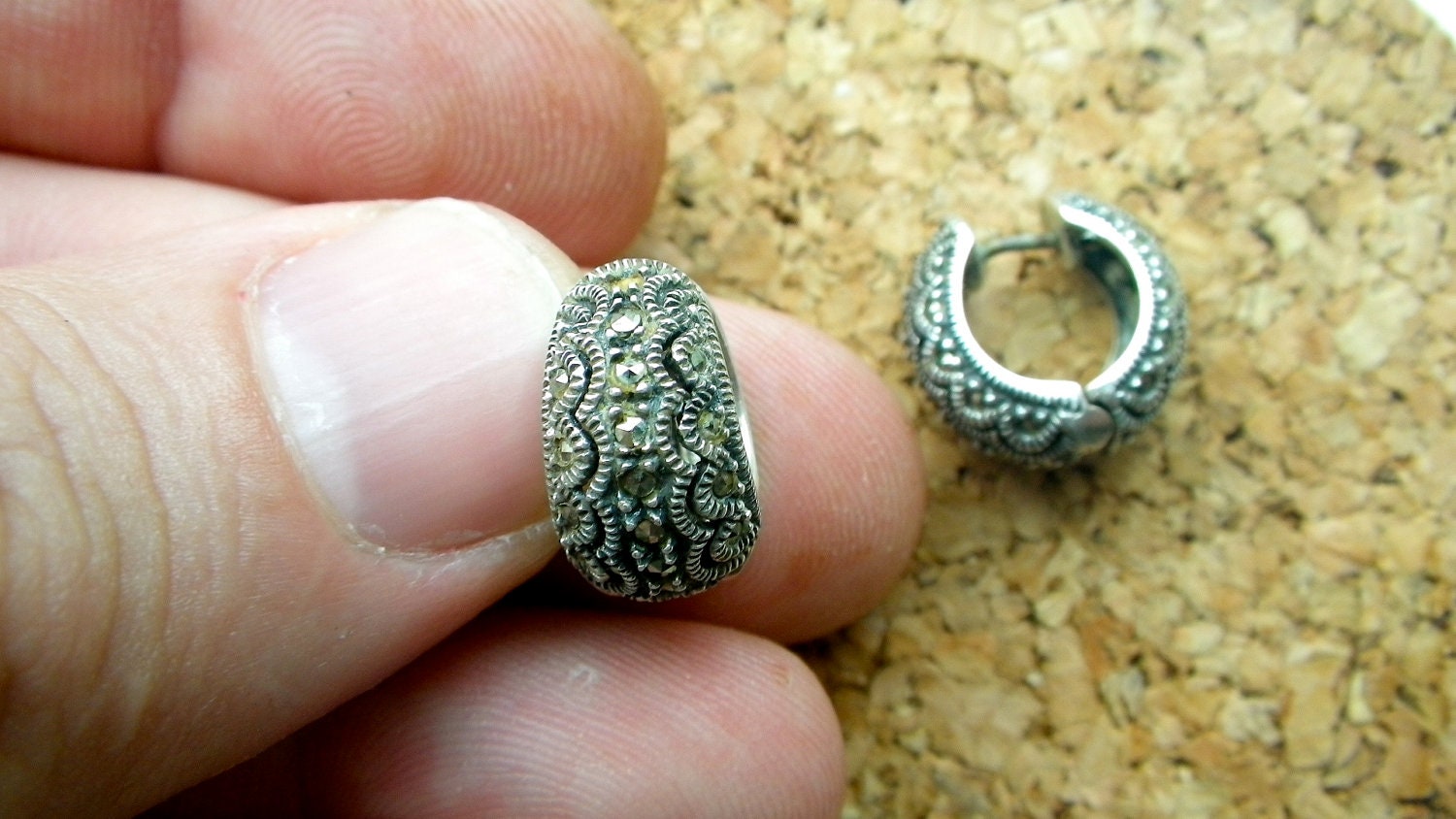 RESERVED FOR ROSSIE - Vintage Judith Jack Sterling and Marchestite Cuff-style Earings