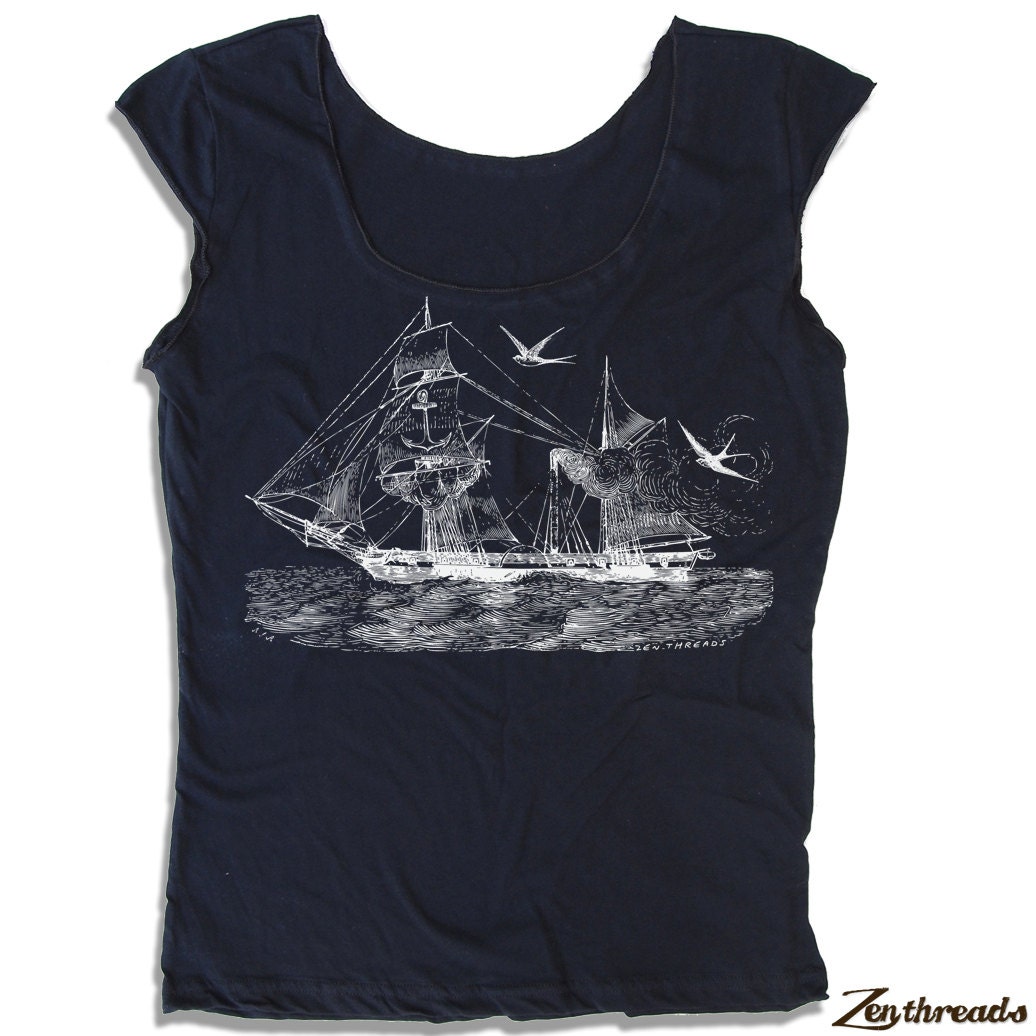 Womens Vintage STEAMSHIP Scoop Neck Tee - american apparel T Shirt S M L XL (5 Color Options)