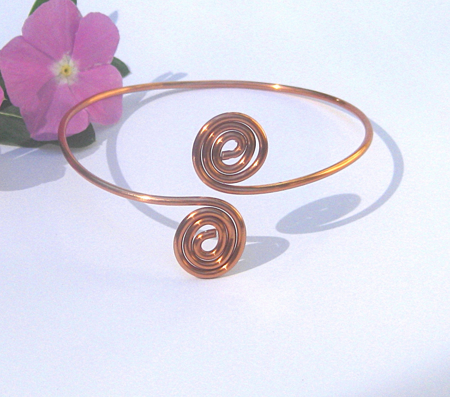 Upper arm cuff, copper spiral bracelet, bohemian jewelry