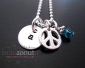 Peace Sign - Personalized Initial Necklace - Hand Stamped Jewelry - Teeny Tiny Peace Sign