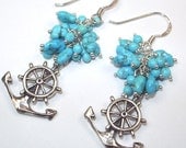 Anchor Earrings  Sleeping Beauty Turquoise Cluster Earrings Sailing Earrings Summer Fashion - Sailor