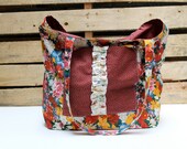 Beach Tote - Market Bag - Floral - Red - Ruffles