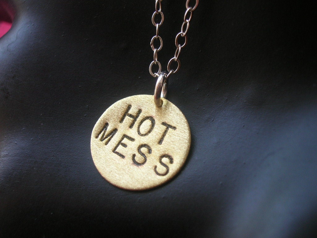HOT MESS--Brass Disc Necklace, Round Necklace, Metalwork, Metal Pendant, Circle, Metal Taboo