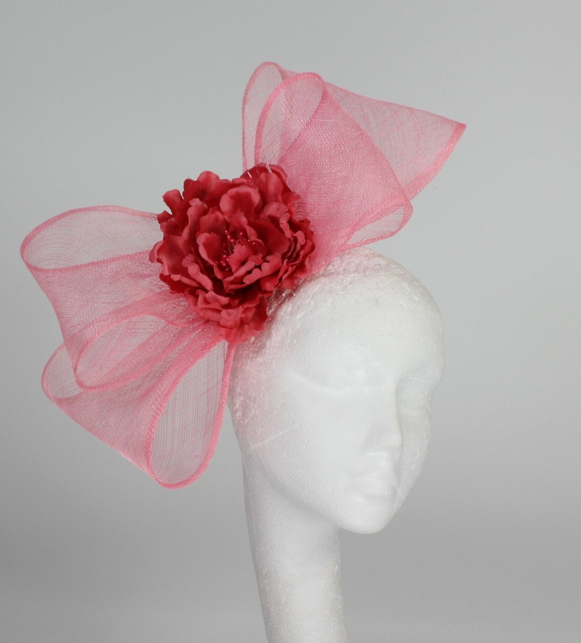 Coral Fascinator Hat for Kentucky Derby, Weddings and Parties