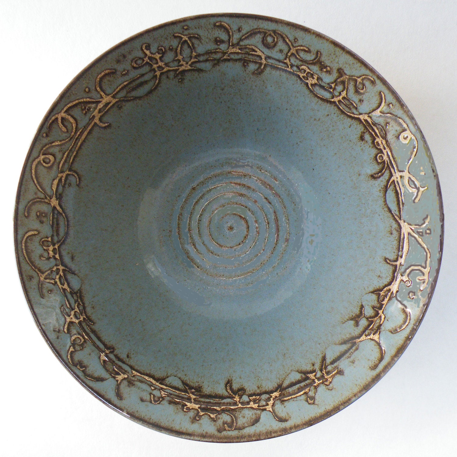 Decorative Handmade Gray Blue Large Deep Stoneware Bowl - Wedding Gift - 16 cups - JanFairhurstPottery