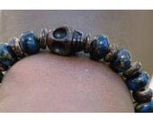 Skull Bracelet with Sodalite, Coconut Shell, and Bali Sterling Silver