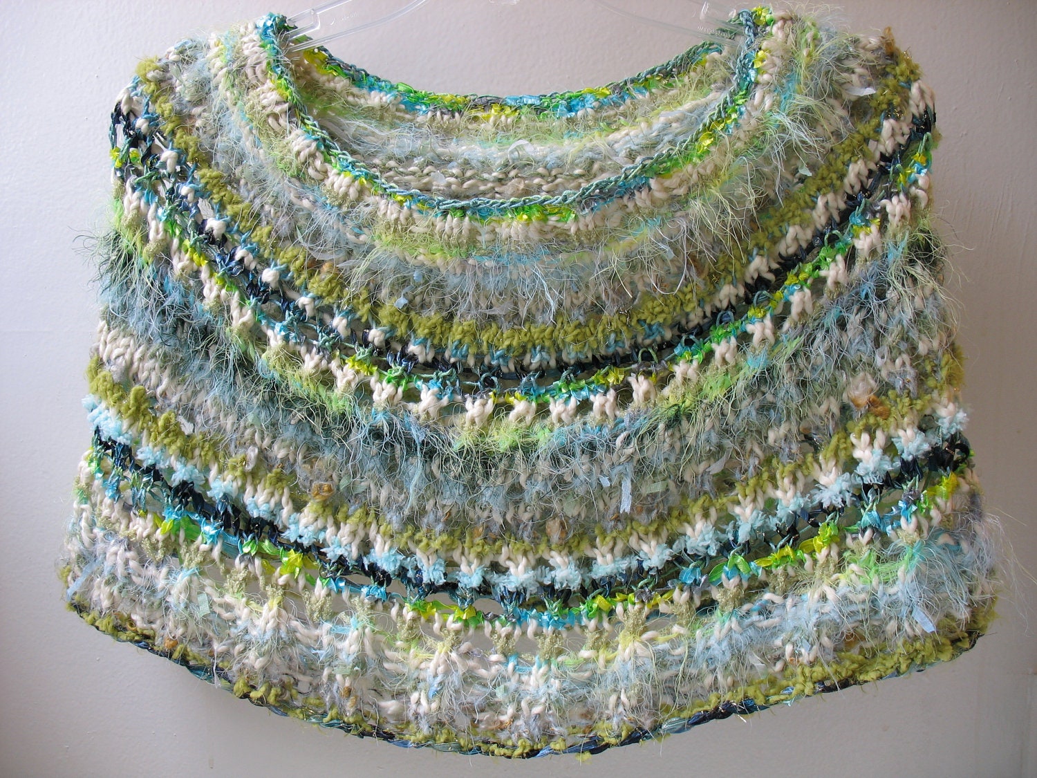 Knit Cowl Collar Shawl - Amanishakheto / turquoise green cream