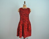 vintage dropwaist dress red floral S/M