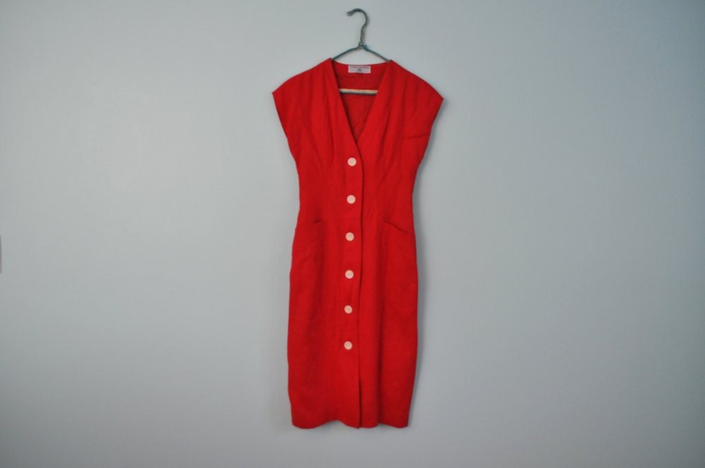 vintage wiggle dress red Italian linen XS