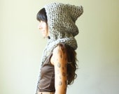 crochet hooded cowl with pom pom tassels. color confetti clay. one size. made to order in 3-5 days