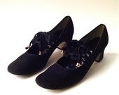 60s vintage Mod Black Suede Corset Lace Shoes