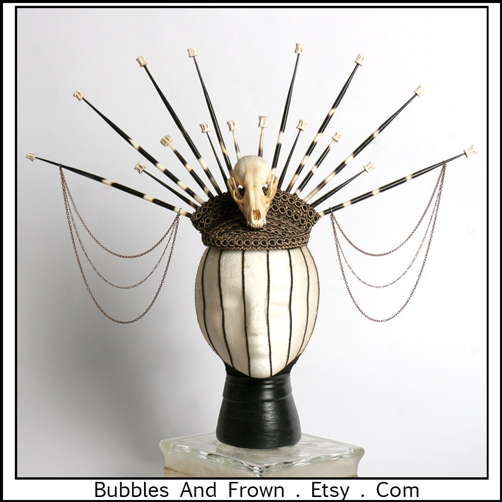 PorcuPrincess II.... Procupine and Chain Headdress with Skull and Shark Vertibrae