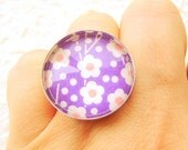 Japanese  Ring  Yuzen  Washi Chiyogami  Paper Ring Domed Glass Flowers