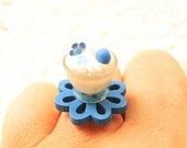 Kawaii Food Ring Ice Cream Miniature Food Jewelry Blue Flower