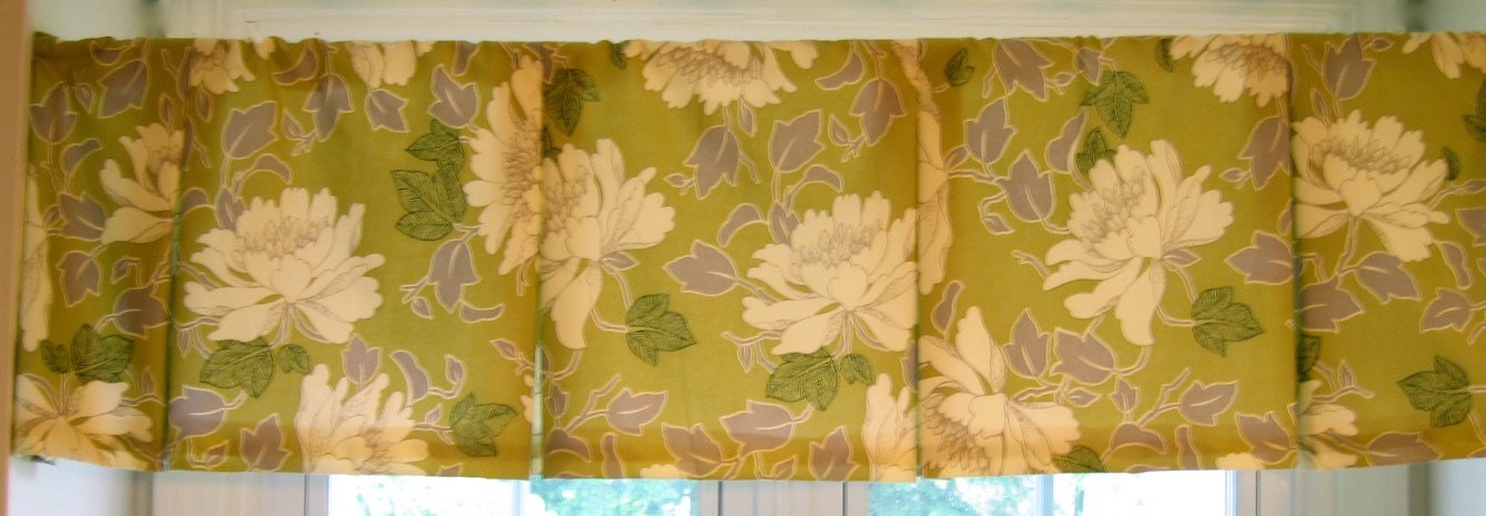 Pleated Window Valance Amy Butler Fabric - Lime Tree Peony - Sale Price