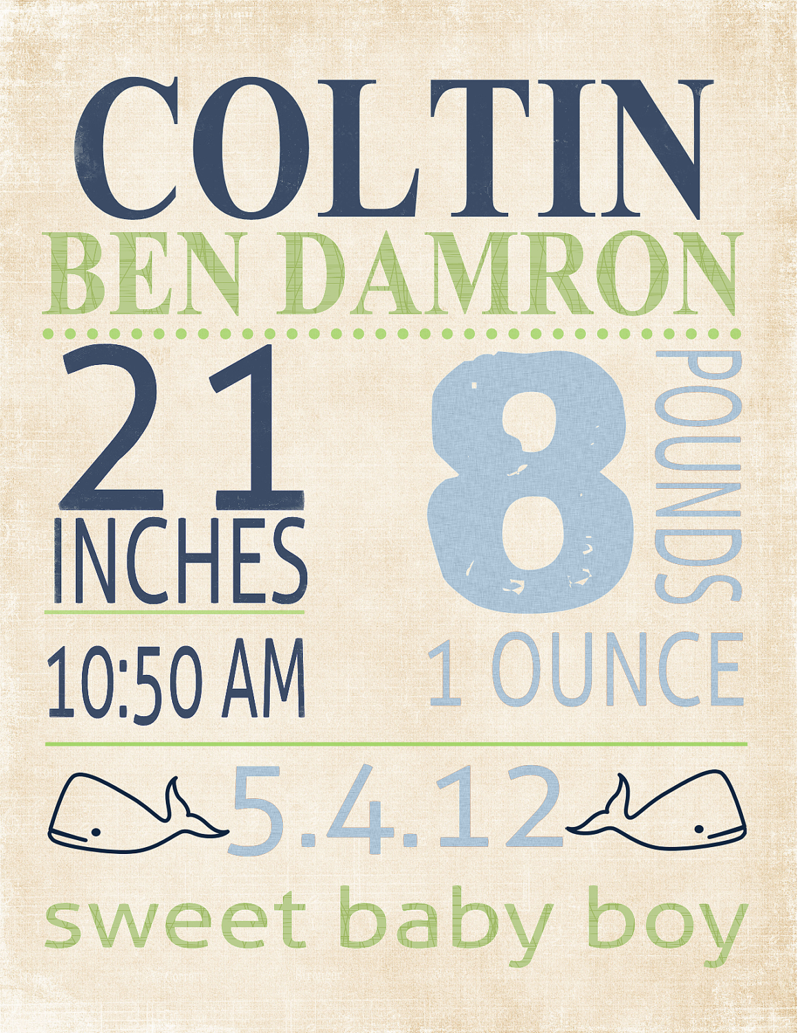 Baby Boy Vintage Subway Nursery Art Birth Announcement Printable